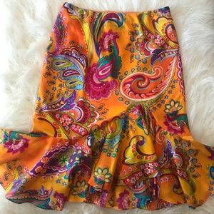 Ralph Lauren Silk Floral Paisley Boho Skirt Sz 4